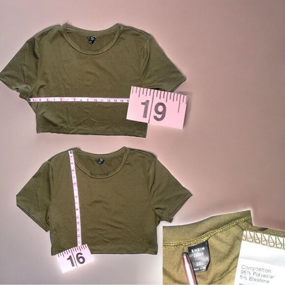 SHEIN Curve l Olive Green Short Sleeve Crop Top l 2X l EUC - Picture 3 of 6